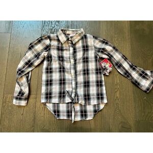 Real Love Plaid Flannel Shirt Girls 10/12 Tie Front Blouse scrunchie nwt